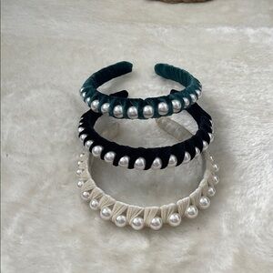 Black and Cream Velvet Pearl Hair Accessories Sets